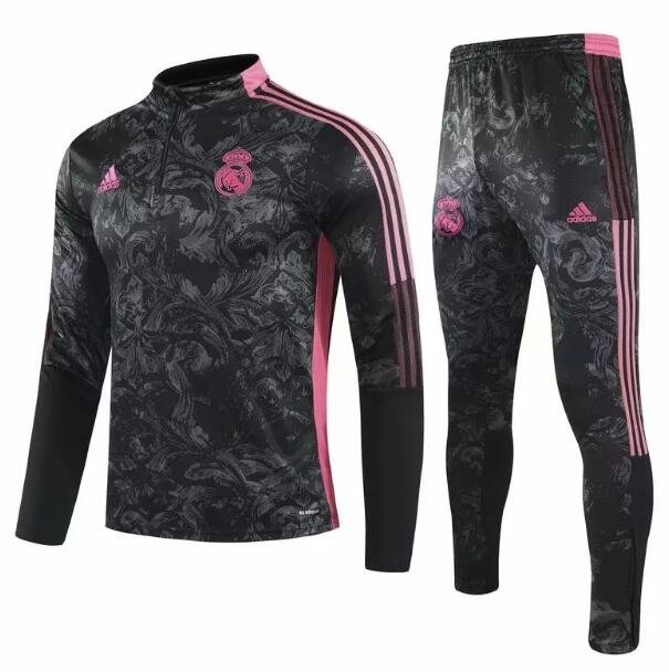 2021/22 Real Madrid Black Pink Training Suits Sweatshirt with Pants